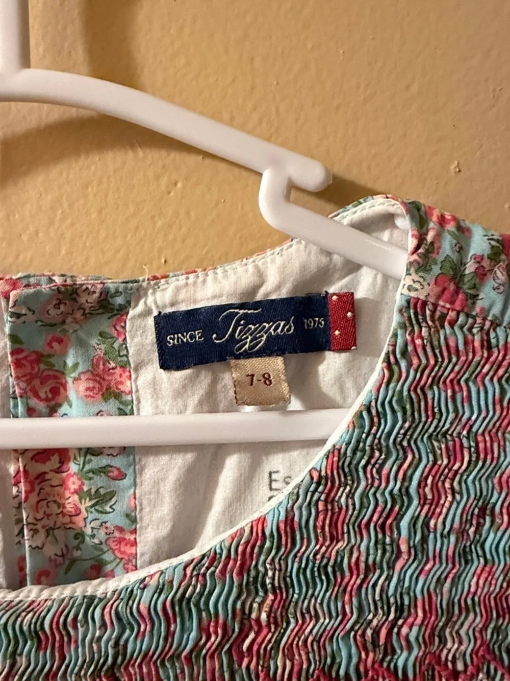 Tizzas Girls' Aqua and Pink Floral Smocked Casual Dress